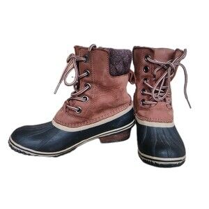 Sorel Slimpack Lace II Leather Boots Size 6.5 Burro Cattail NL3058-282 Brown